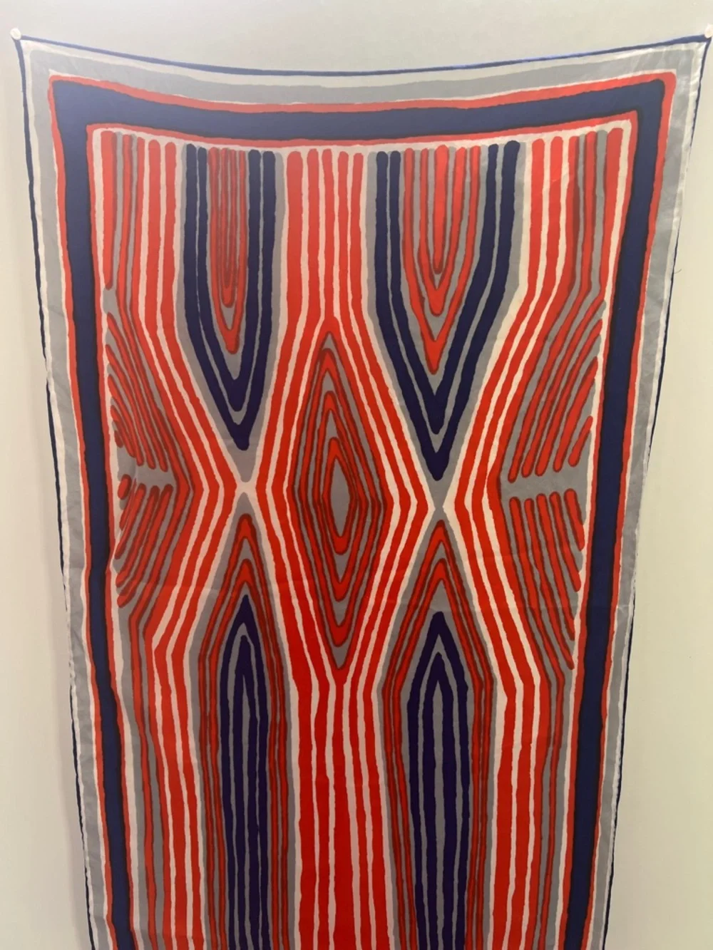 Vintage Vera Neumann Oblong  geometric design scarf red blue handrolled scarf